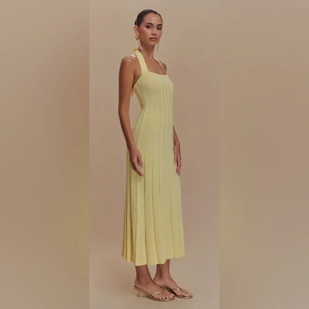 Meshki Jacqui Halter Knit Midi Dress - Lemon (S) - Picture 7 of 8